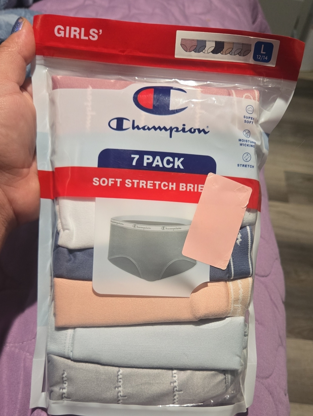 Champion Girls' 7-Pack Briefs - Pink, White, Gray, Blue